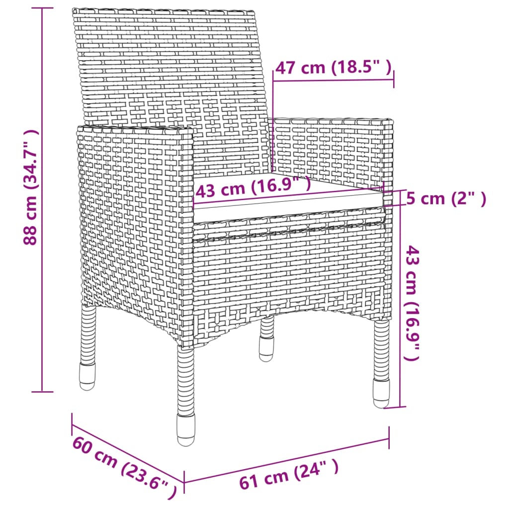 vidaXL spisebordssæt til haven 7 dele med hynder polyrattan og glas