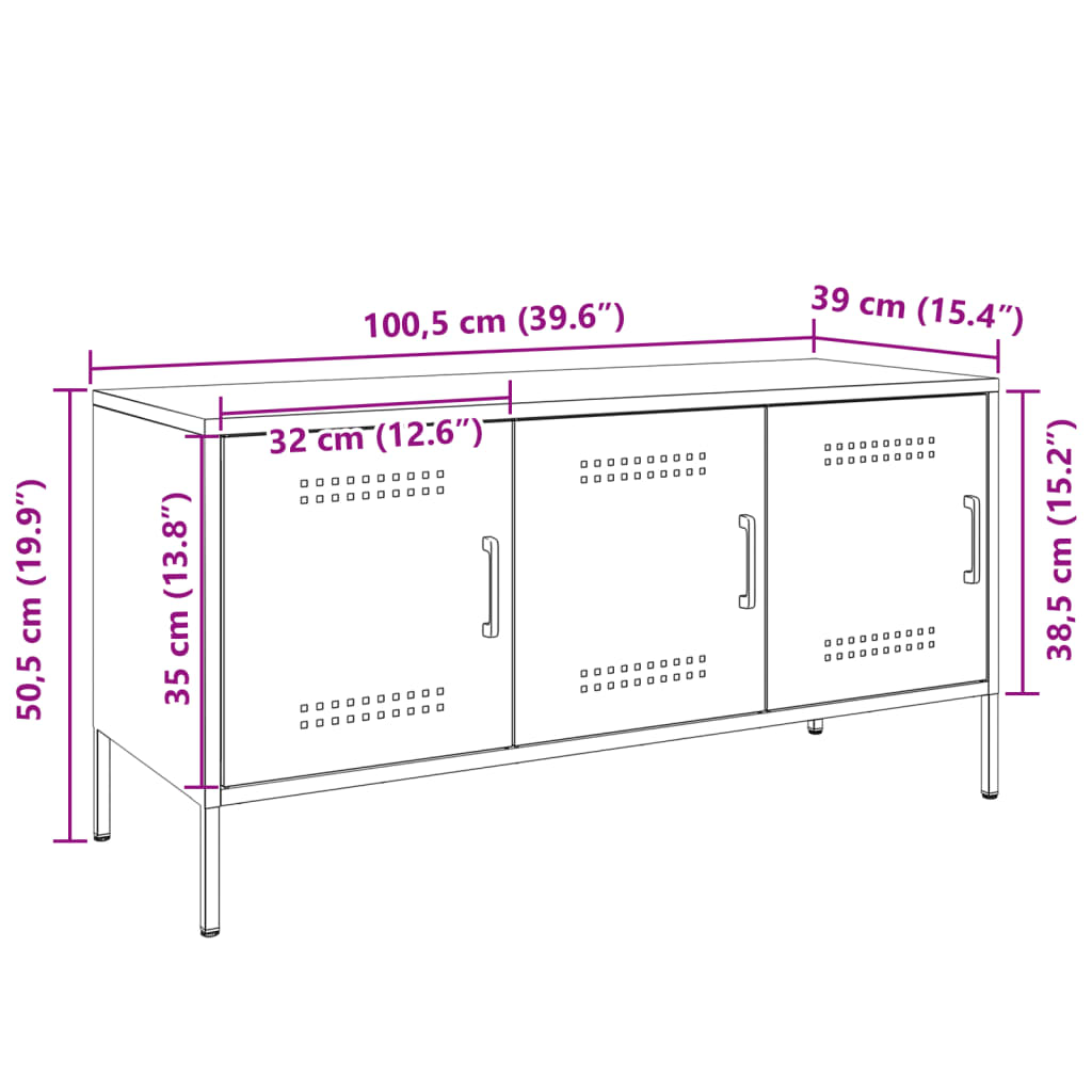 vidaXL tv-bord 100,5x39x50,5 cm stål sennepsgul