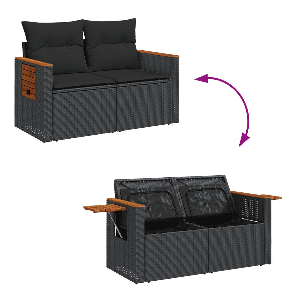 vidaXL sofasæt til haven 3 dele med hynder polyrattan sort