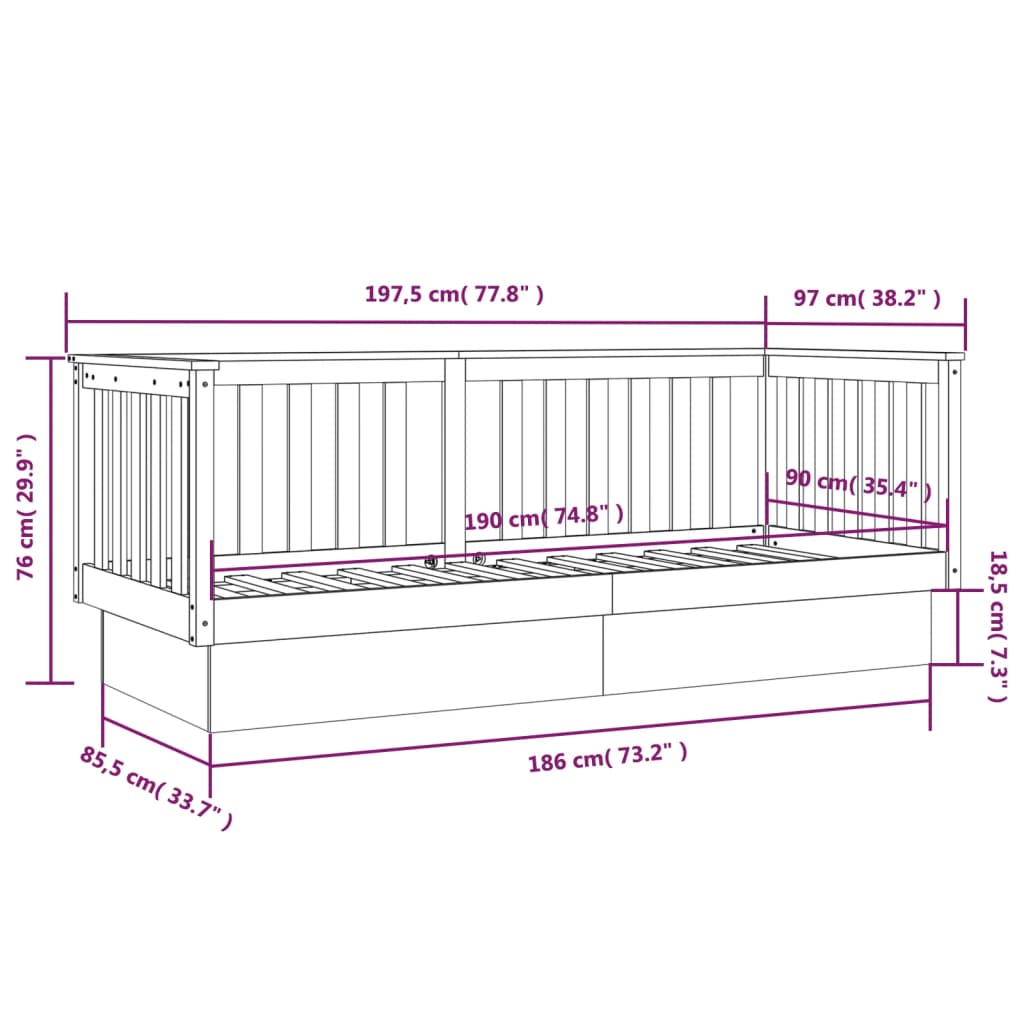 vidaXL daybed uden madras 90x190 cm massivt fyrretræ hvid