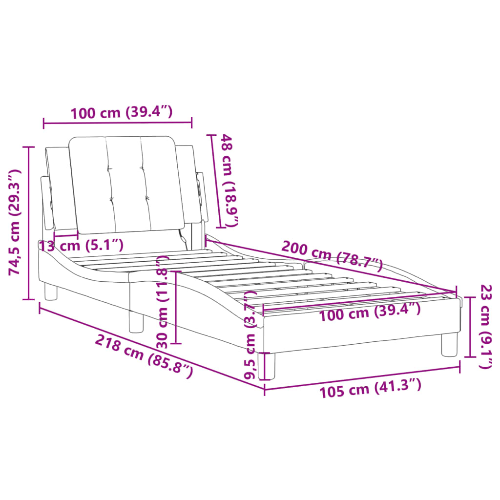 vidaXL sengeramme med LED-lys 100x200 cm kunstlæder sort