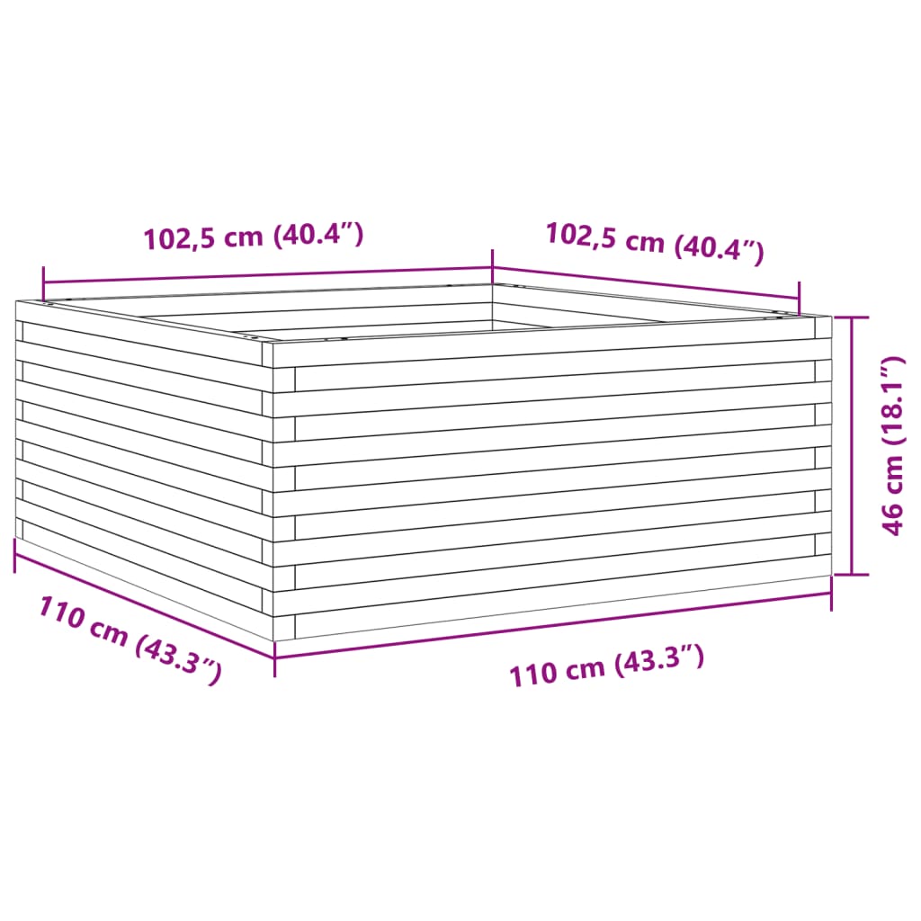 vidaXL plantekasse 110x110x46 cm massivt fyrretræ