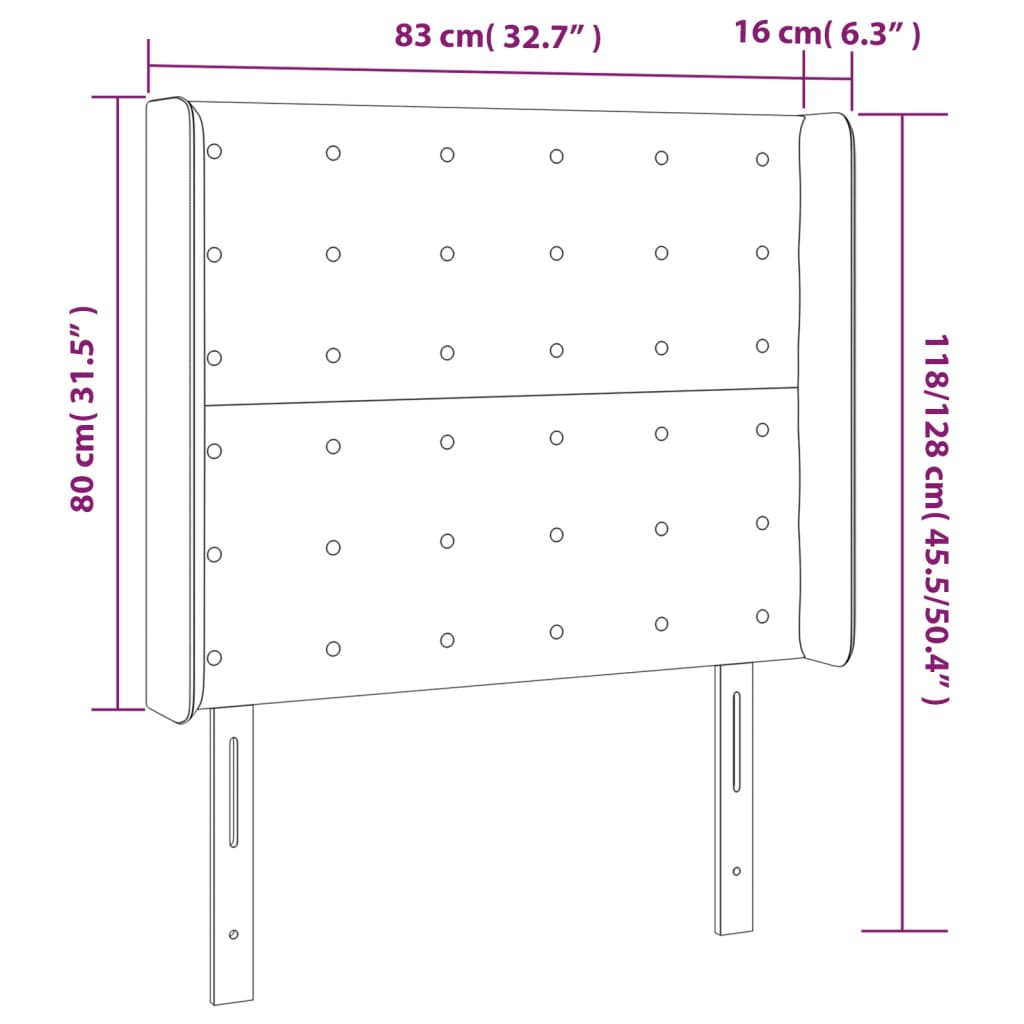 vidaXL sengegavl med LED-lys 83x16x118/128 cm stof sort