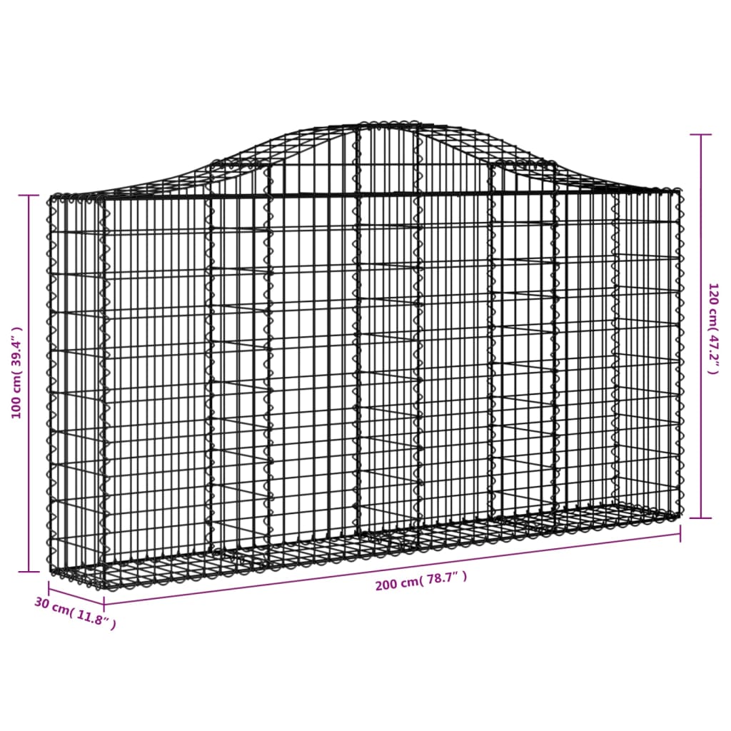 vidaXL buede gabionkurve 5 stk. 200x30x100/120 cm galvaniseret jern