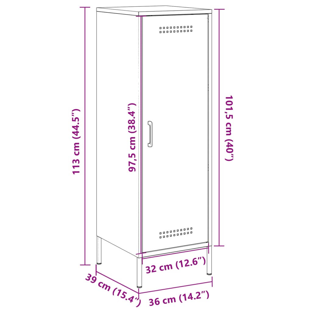 vidaXL skab 36x39x113 cm stål lyserød