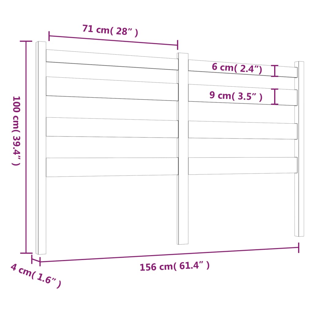 vidaXL sengegavl 156x4x100 cm massivt fyrretræ grå