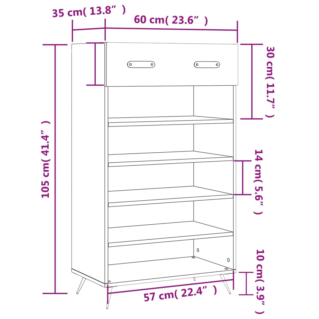 vidaXL skoreol 60x35x105 cm konstrueret træ brun egetræsfarve