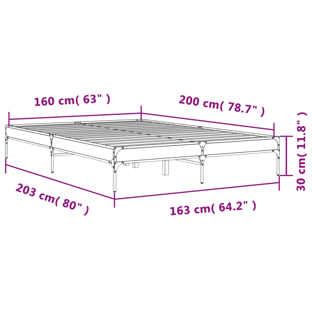 vidaXL sengestel 160x200cm konstrueret træ og metal røget egetræsfarve