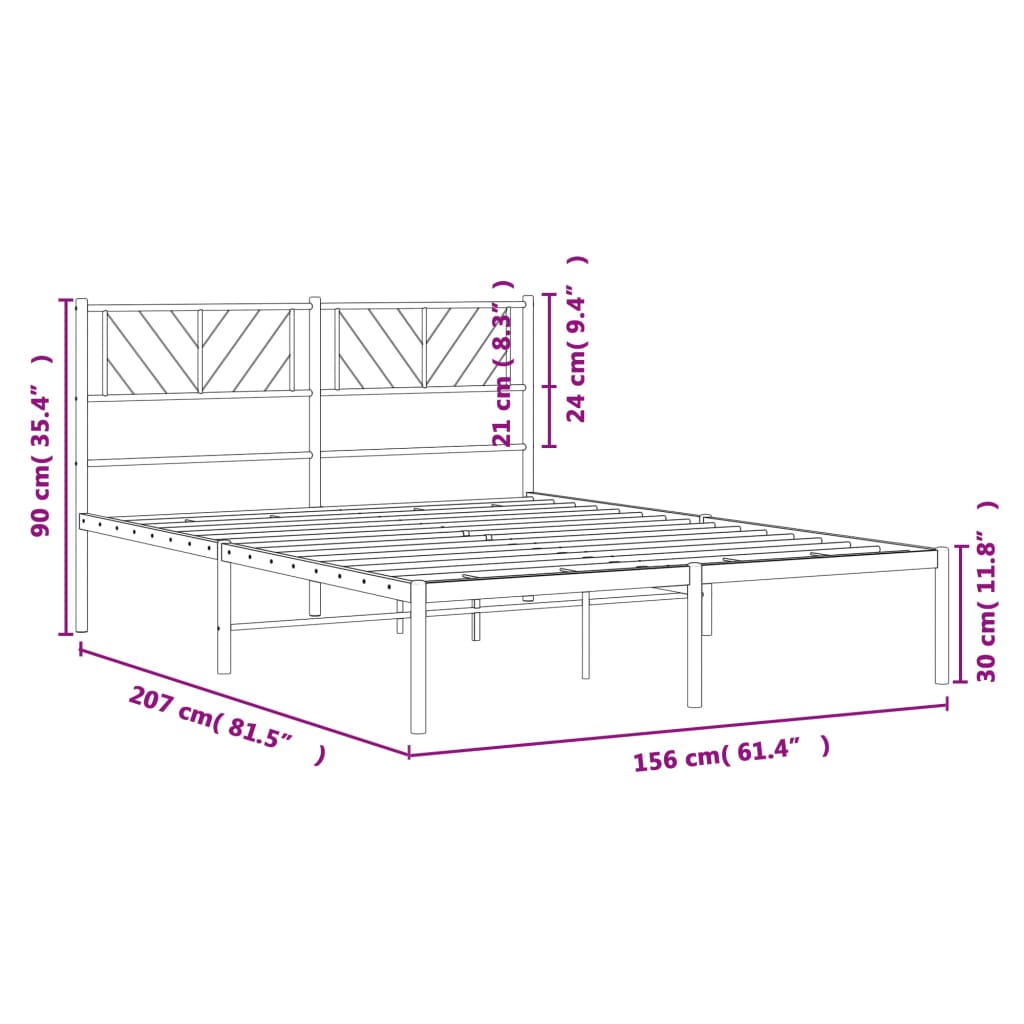 vidaXL sengeramme med sengegavl 150x200 cm metal sort