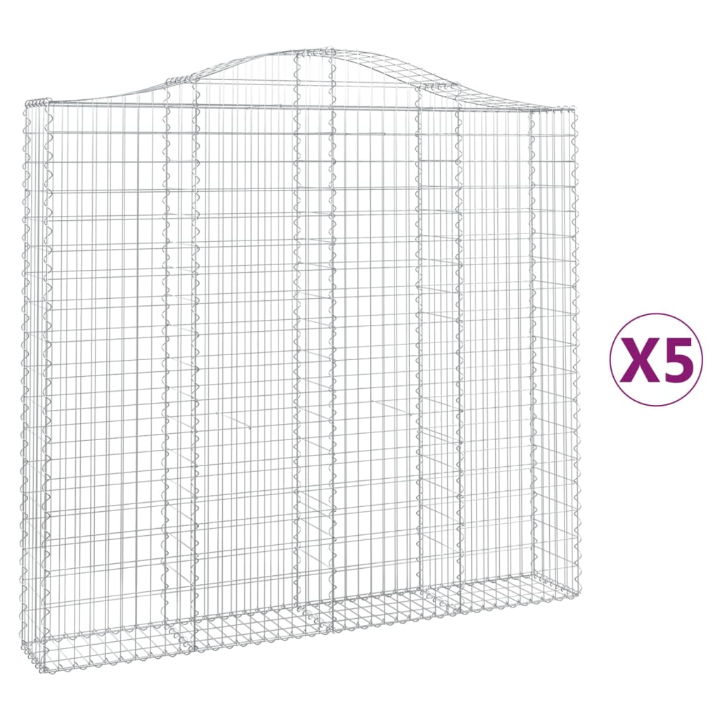 vidaXL buede gabionkurve 5 stk. 200x30x180/200 cm galvaniseret jern