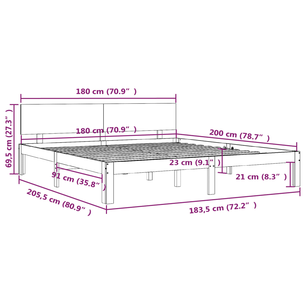 vidaXL sengestel 180x200 cm Super King massivt fyrretræ hvid