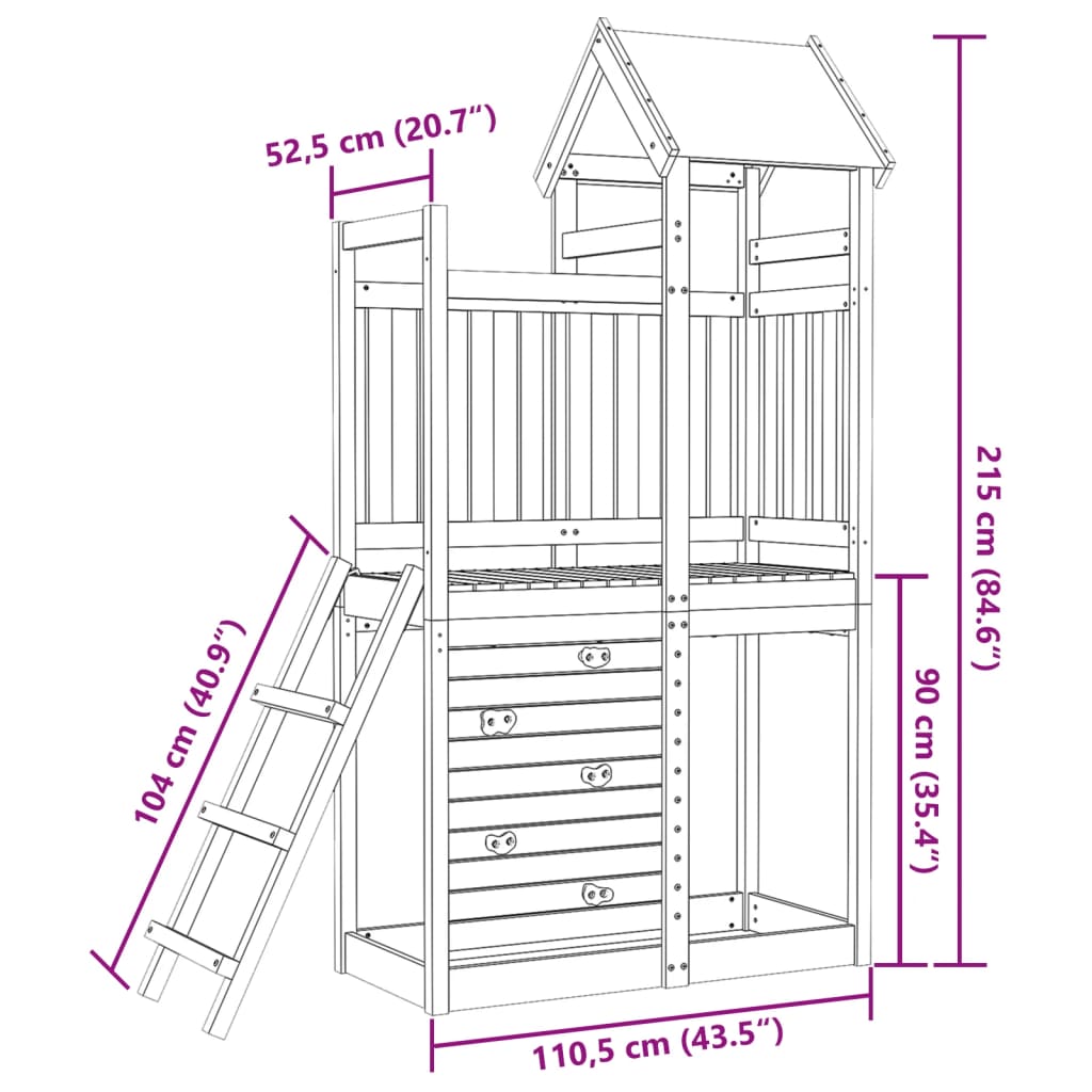 vidaXL legetårn med klatrevæg 110,5x52,5x215 cm imprægneret fyrretræ