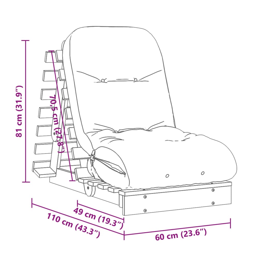 vidaXL futon med madras 60x206x11 cm massivt fyrretræ