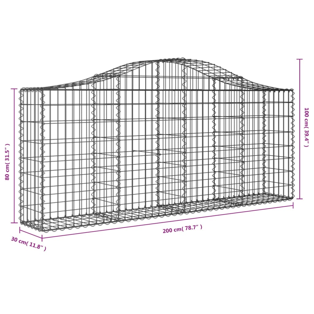 vidaXL buede gabionkurve 40 stk. 200x30x80/100 cm galvaniseret jern