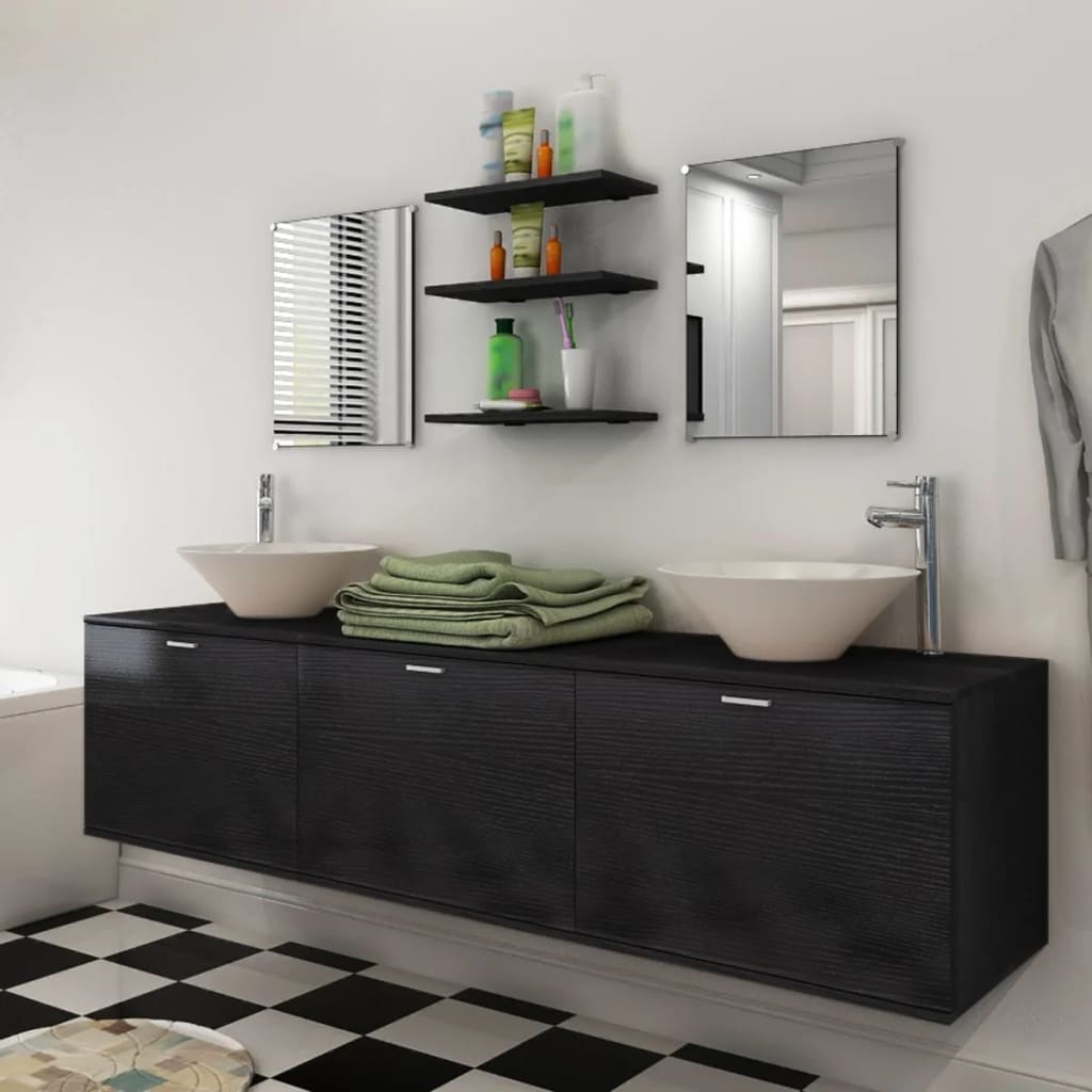 vidaXL badeværelsesmøbelsæt med håndvask 8 dele sort