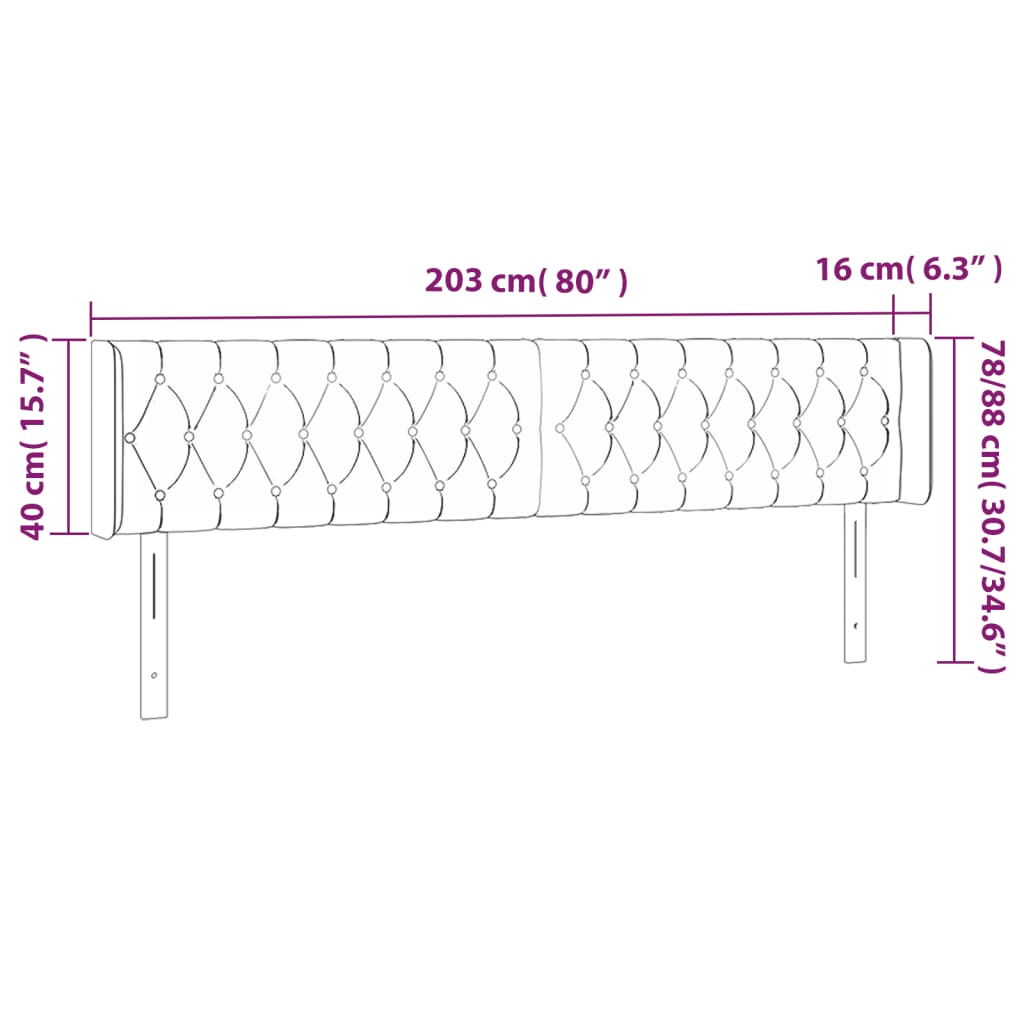 vidaXL sengegavl med kanter 203x16x78/88 cm fløjl lyserød