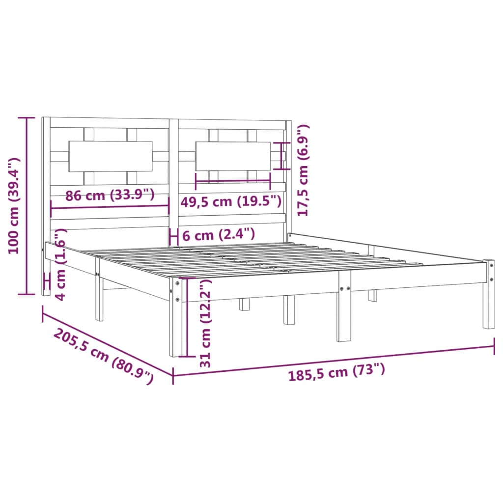 vidaXL sengeramme 180x200 cm Super King massivt fyrretræ hvid