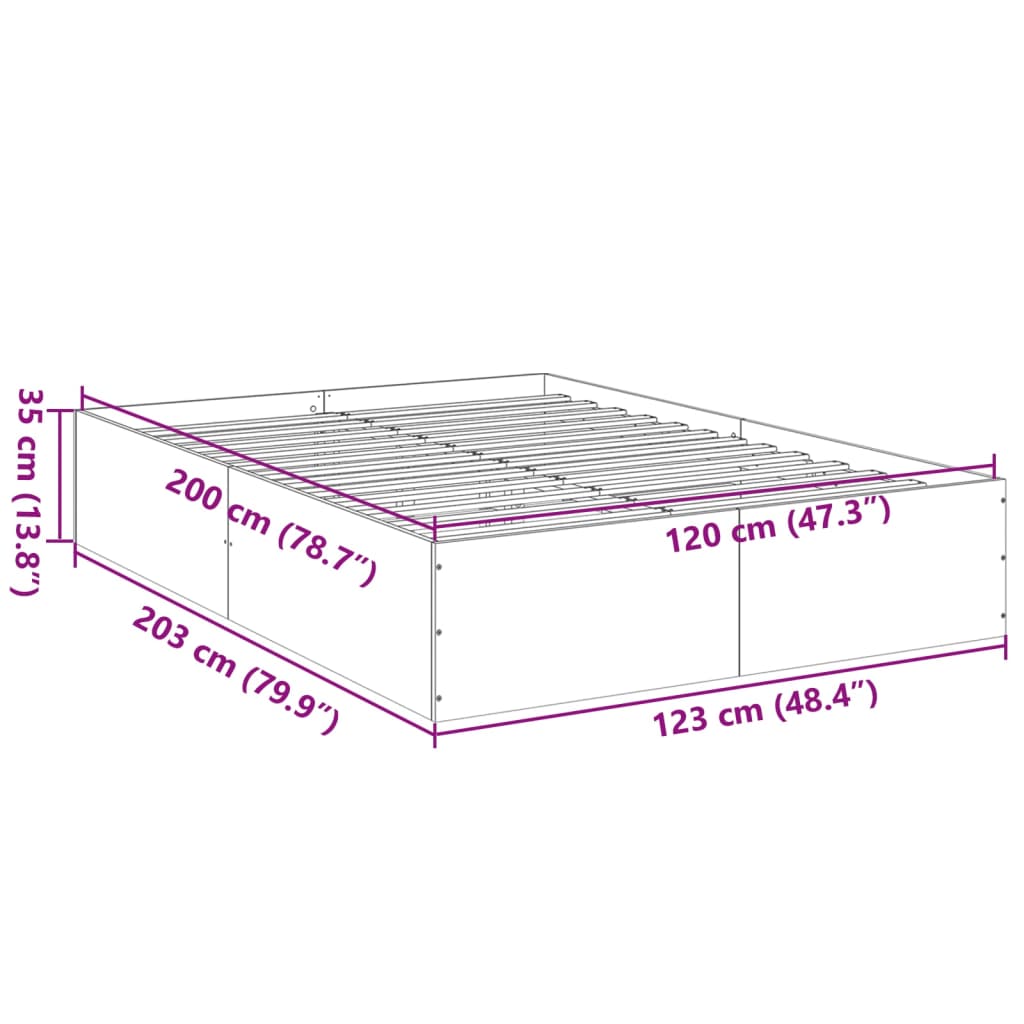 vidaXL sengestel 120x200 cm konstrueret træ brun eg