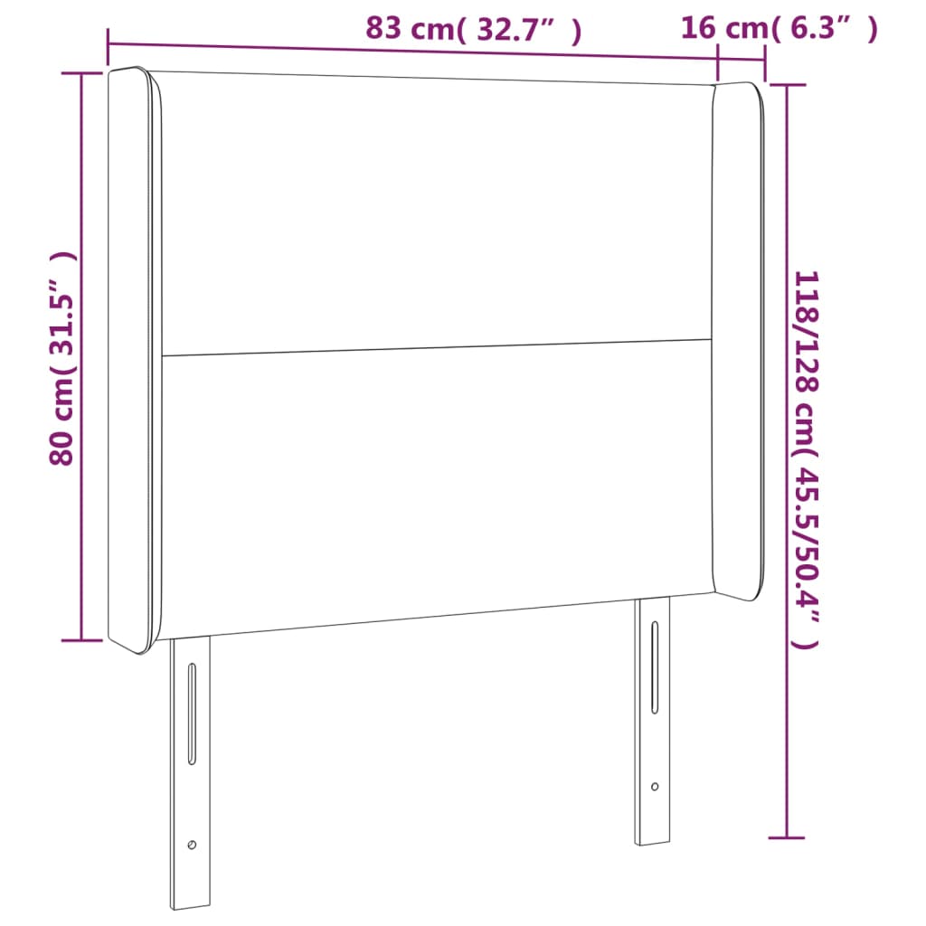 vidaXL sengegavl med LED-lys 83x16x118/128 cm kunstlæder sort