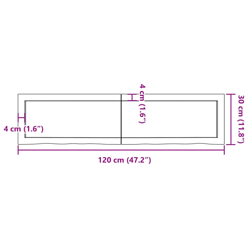 vidaXL bordplade til badeværelse 120x30x(2-6)cm massivt træ ubehandlet