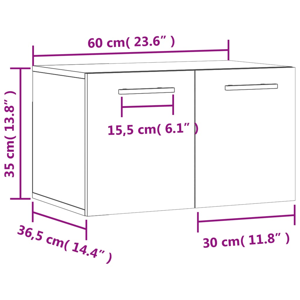 vidaXL vægskab 60x36,5x35 cm konstrueret træ grå sonoma-eg