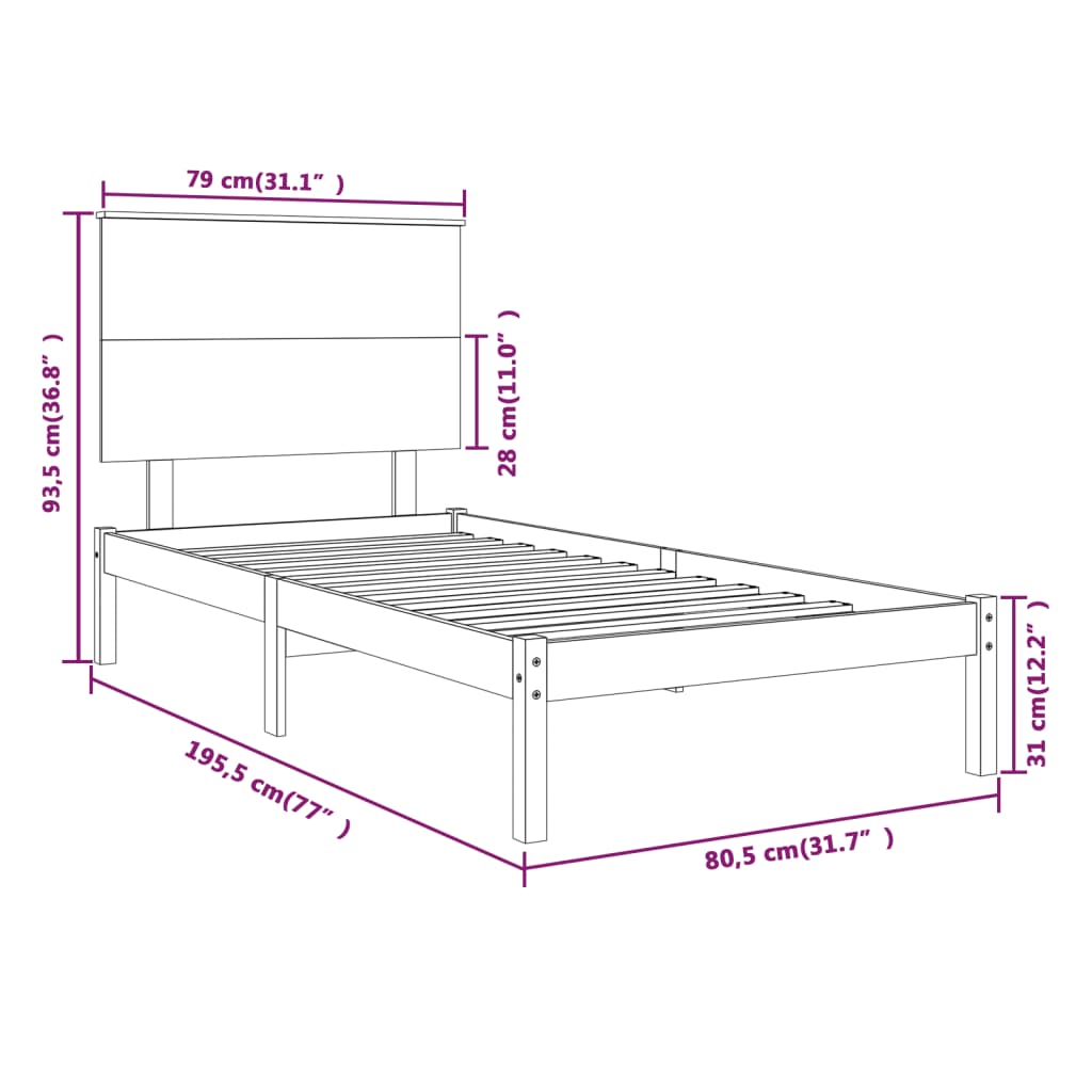 vidaXL sengeramme 75x190 cm Small Single massivt træ gyldenbrun