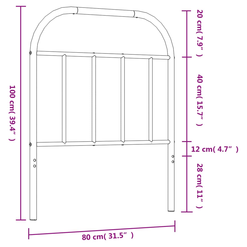 vidaXL sengegavl 75 cm metal sort