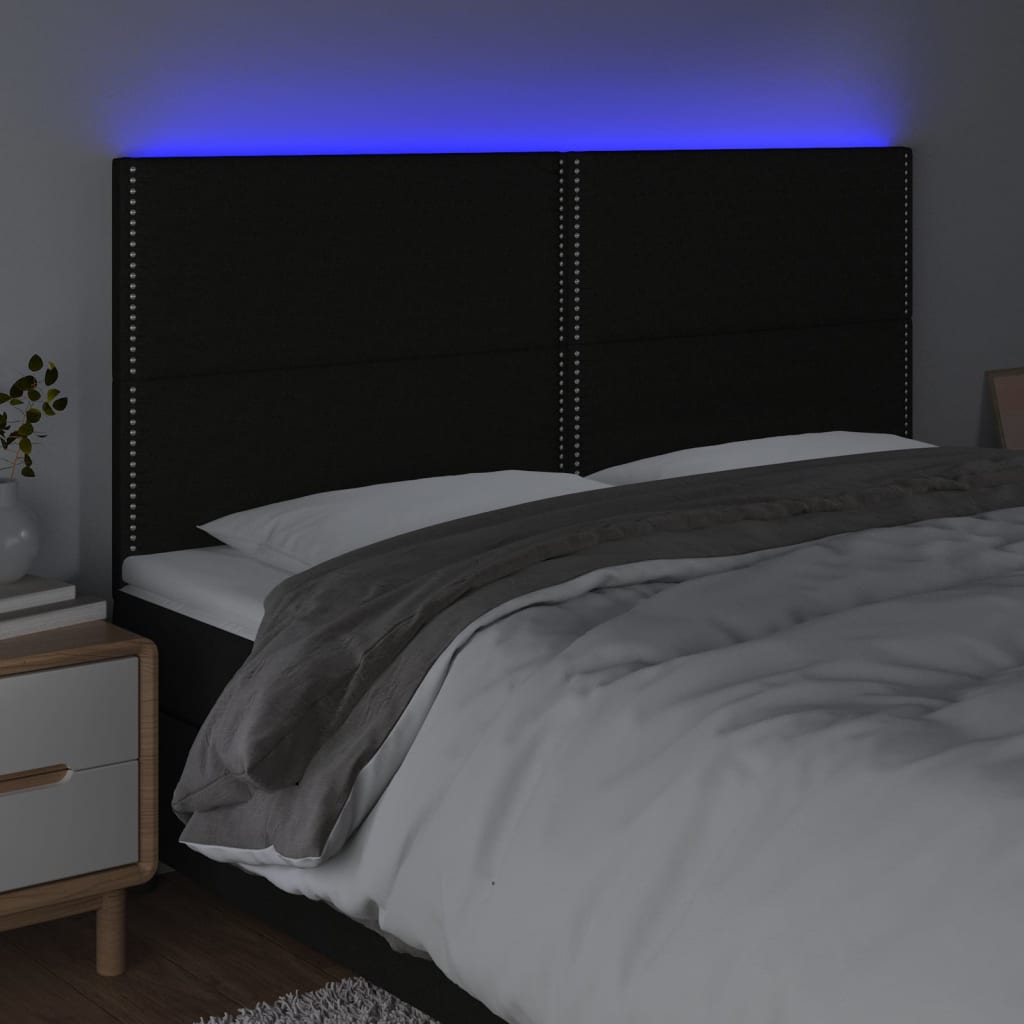 vidaXL sengegavl med LED-lys 180x5x118/128 cm stof sort