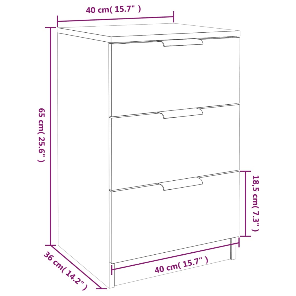 vidaXL sengeborde 2 stk. 40x36x65 cm sort