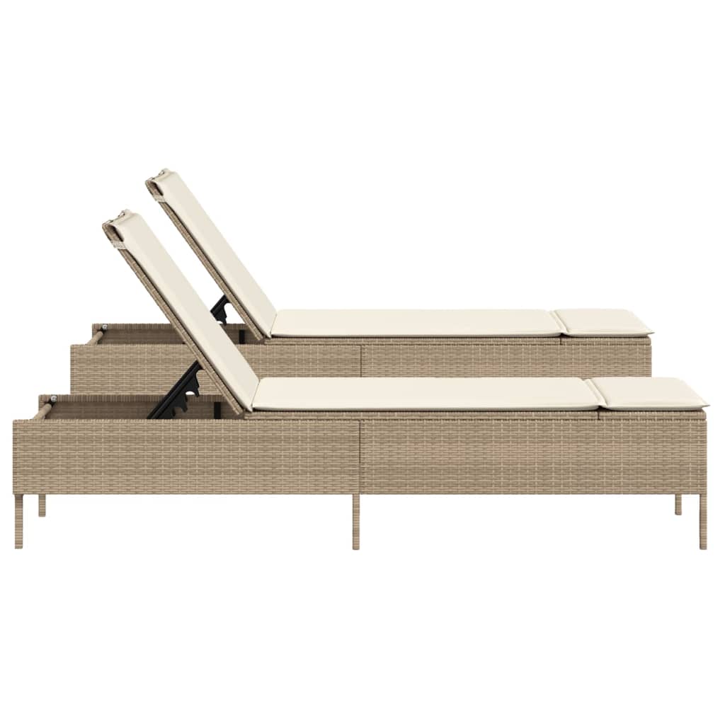 vidaXL liggestole 2 stk. med hynder polyrattan beige