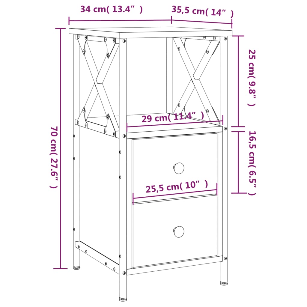 vidaXL sengebord 34x35,5x70 cm konstrueret træ sort