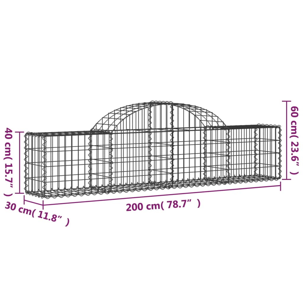 vidaXL buede gabionkurve 25 stk. 200x30x40/60 cm galvaniseret jern