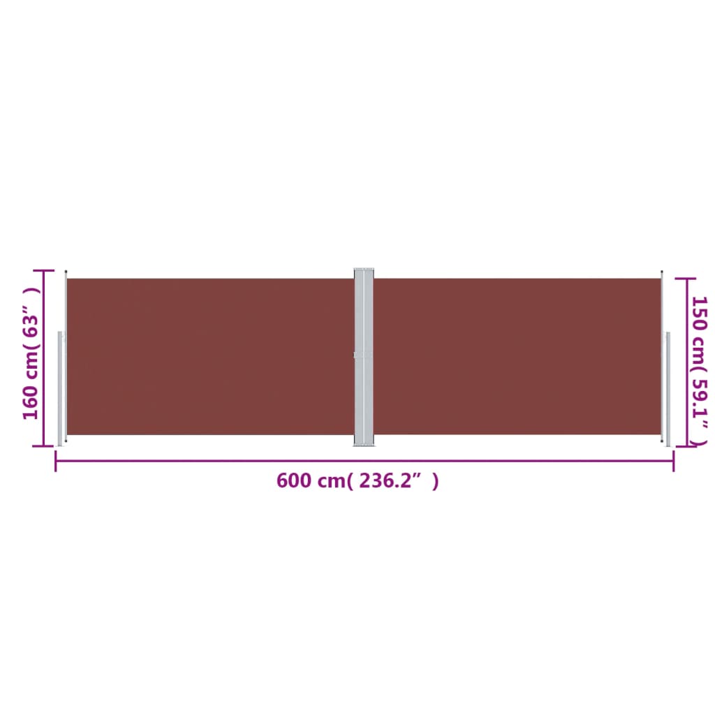 vidaXL sammenrullelig sidemarkise 160x600 cm brun