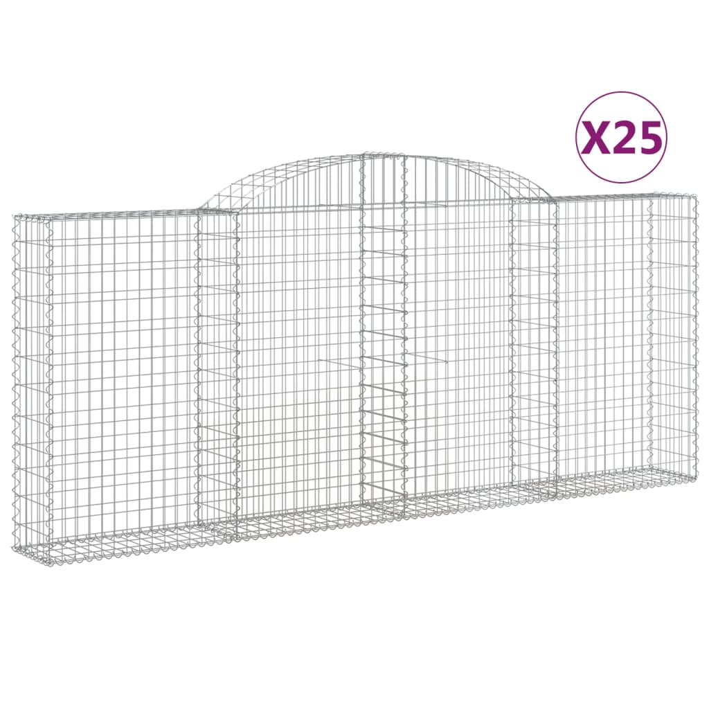 vidaXL buede gabionkurve 25 stk. 300x30x120/140 cm galvaniseret jern