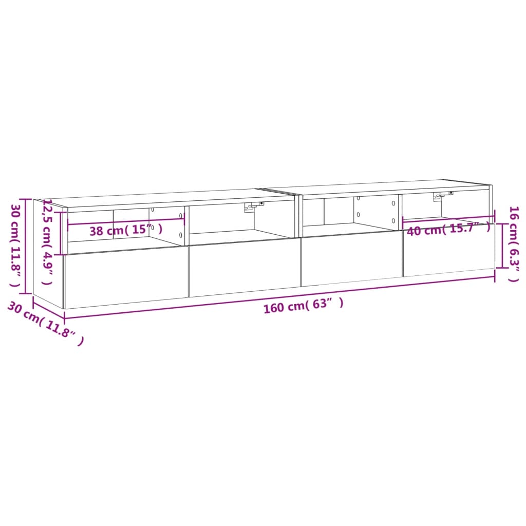 vidaXL væghængte tv-borde 2 stk. 80x30x30 cm konstrueret træ sonoma-eg