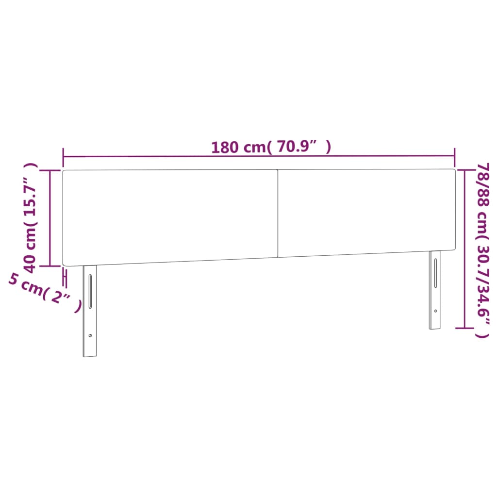 vidaXL sengegavl med LED-lys 180x5x78/88 cm velour lysegrå