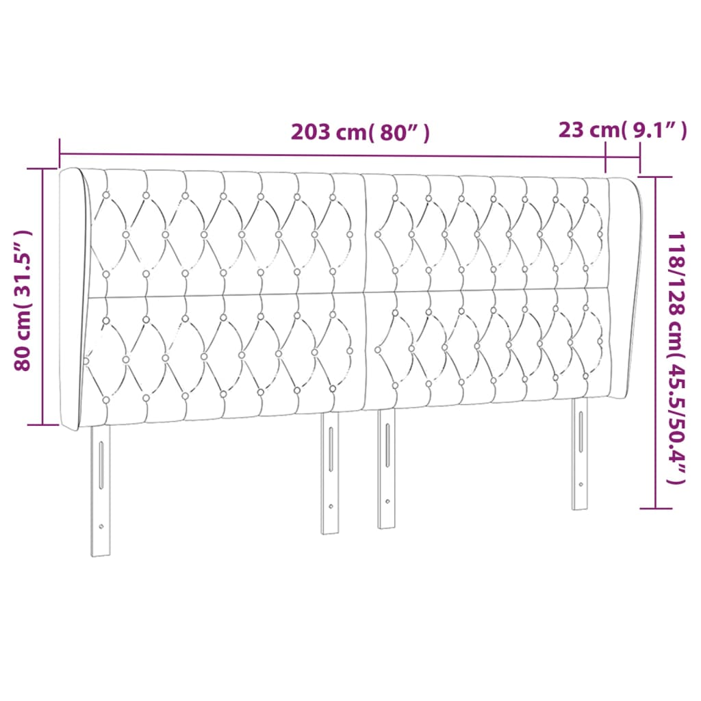 vidaXL sengegavl med kanter 203x23x118/128 cm stof sort