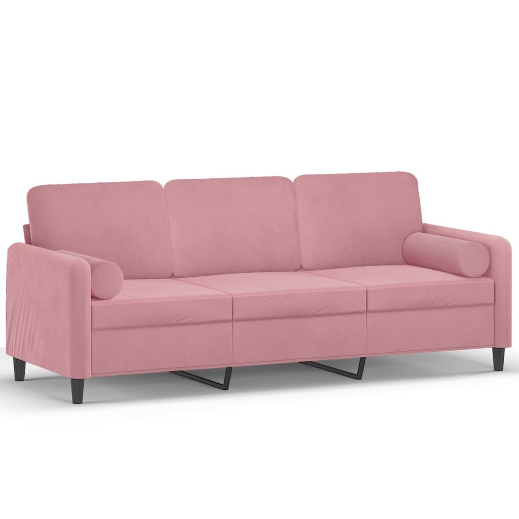 vidaXL 3-personers sofa med pyntepuder 180 cm velour pink