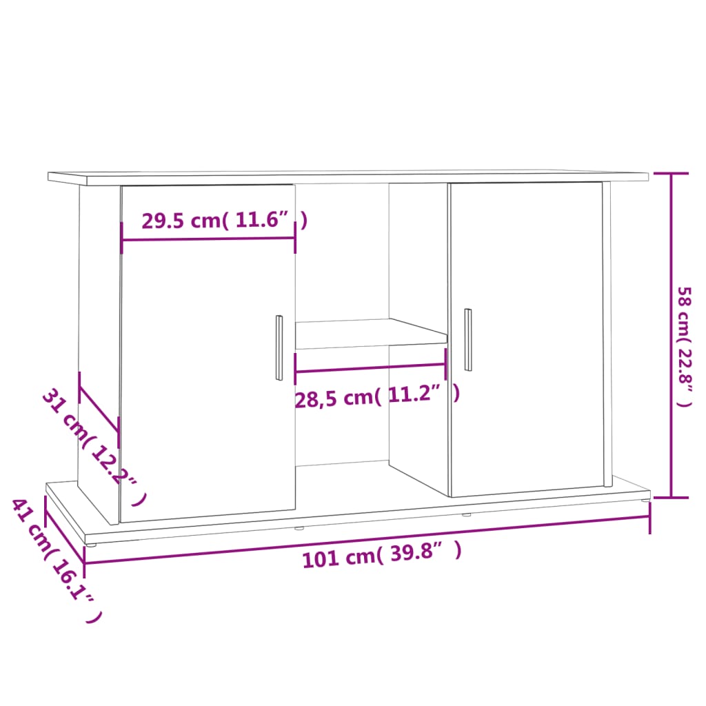 vidaXL akvariebord 101x41x58 cm konstrueret træ hvid højglans