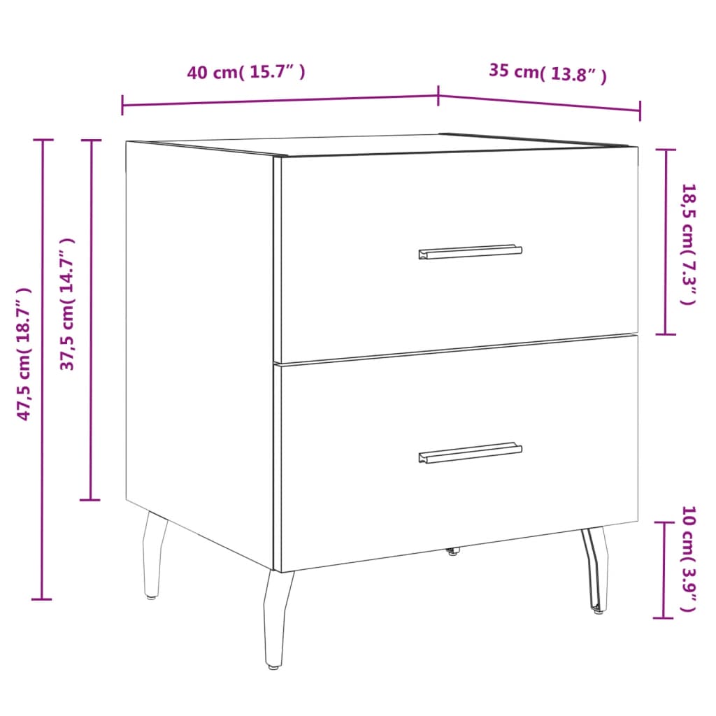 vidaXL sengebord 40x35x47,5 cm konstrueret træ brunt egetræ