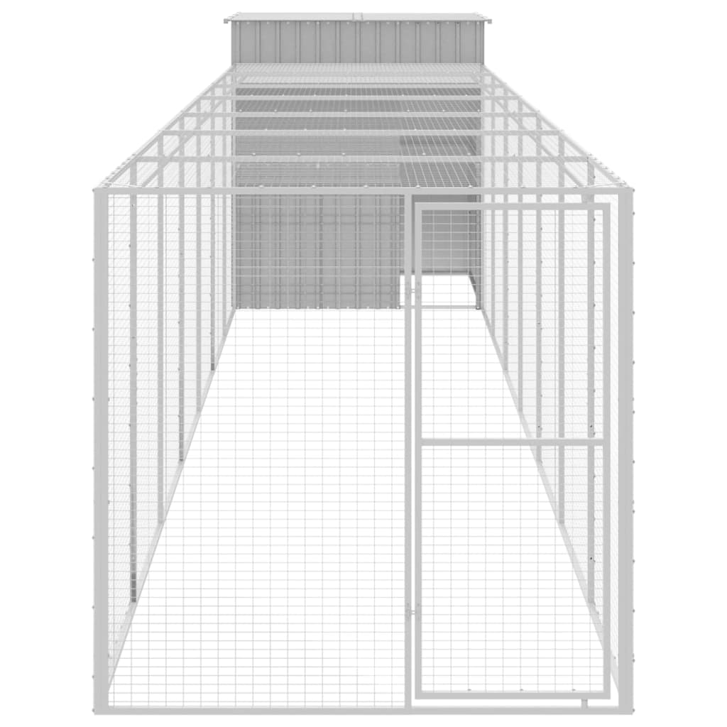 vidaXL hønsehus med løbegård 165x863x181 cm galvaniseret stål lysegrå