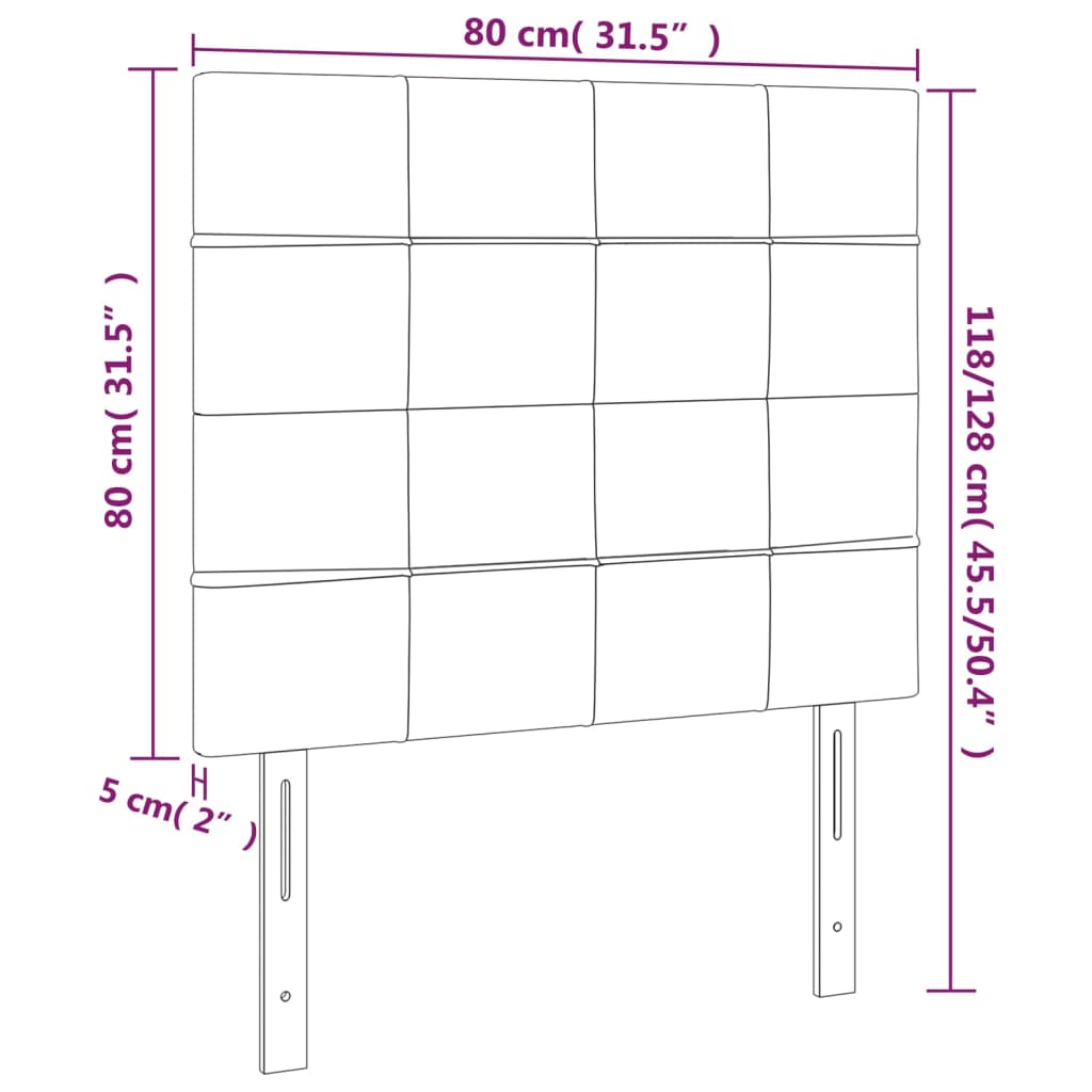 vidaXL sengegavl med LED-lys 80x5x118/128 cm stof mørkebrun