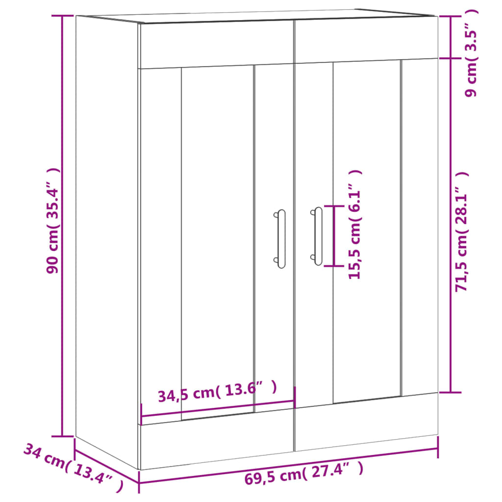 vidaXL vægskab 69,5x34x90 cm konstrueret træ hvid