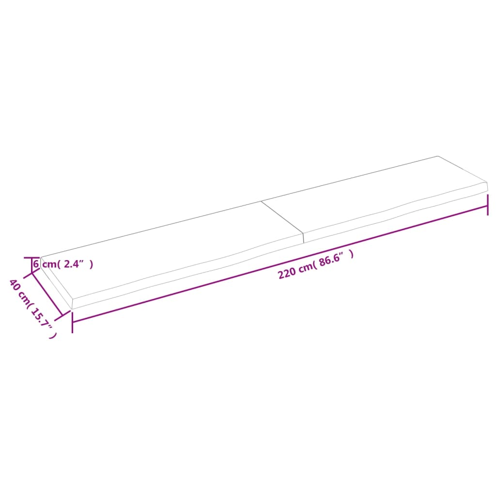 vidaXL bordplade 220x40x(2-6) cm behandlet massivt egetræ mørkebrun