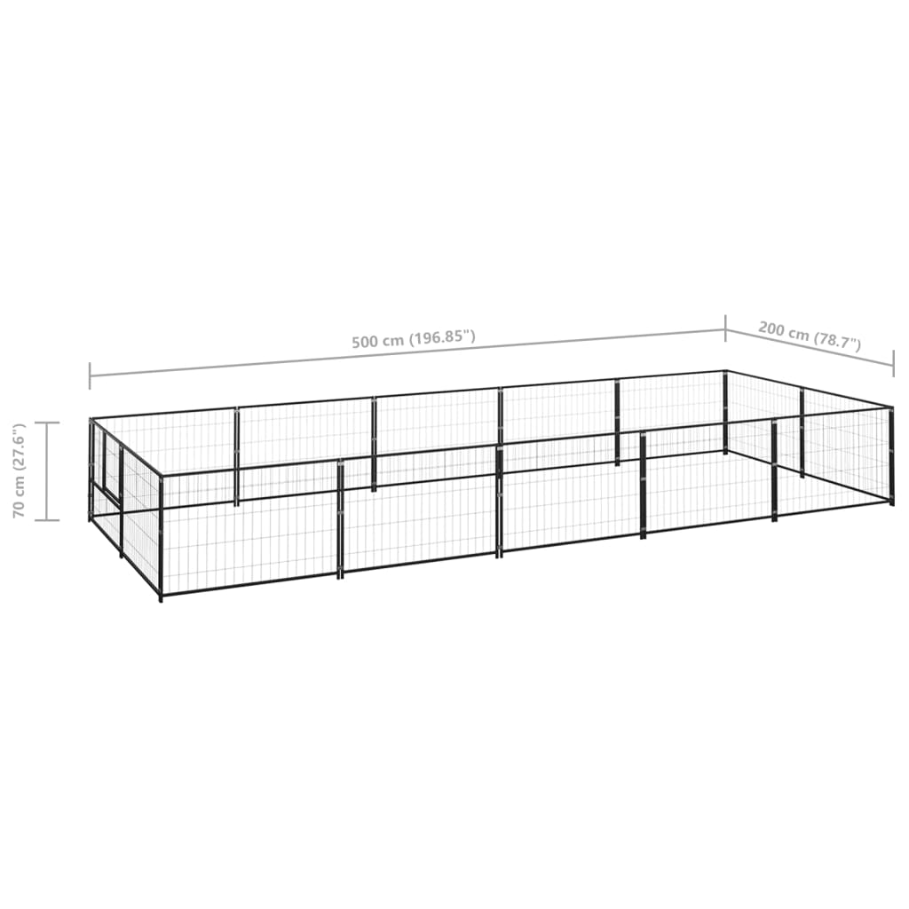 vidaXL hundeløbegård 10 m² stål sort