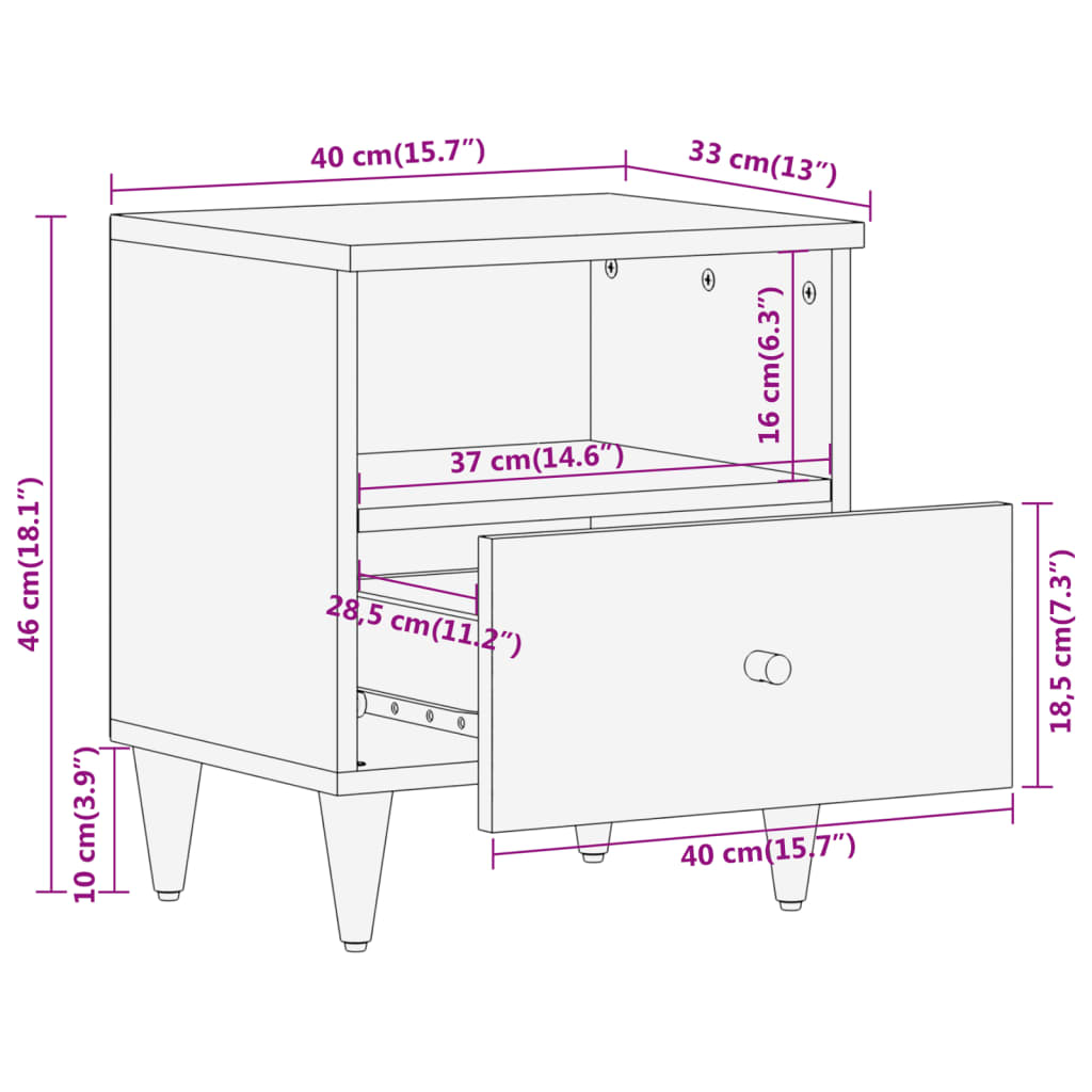 vidaXL sengeborde 2 stk. 40x33x46 cm massivt mangotræ