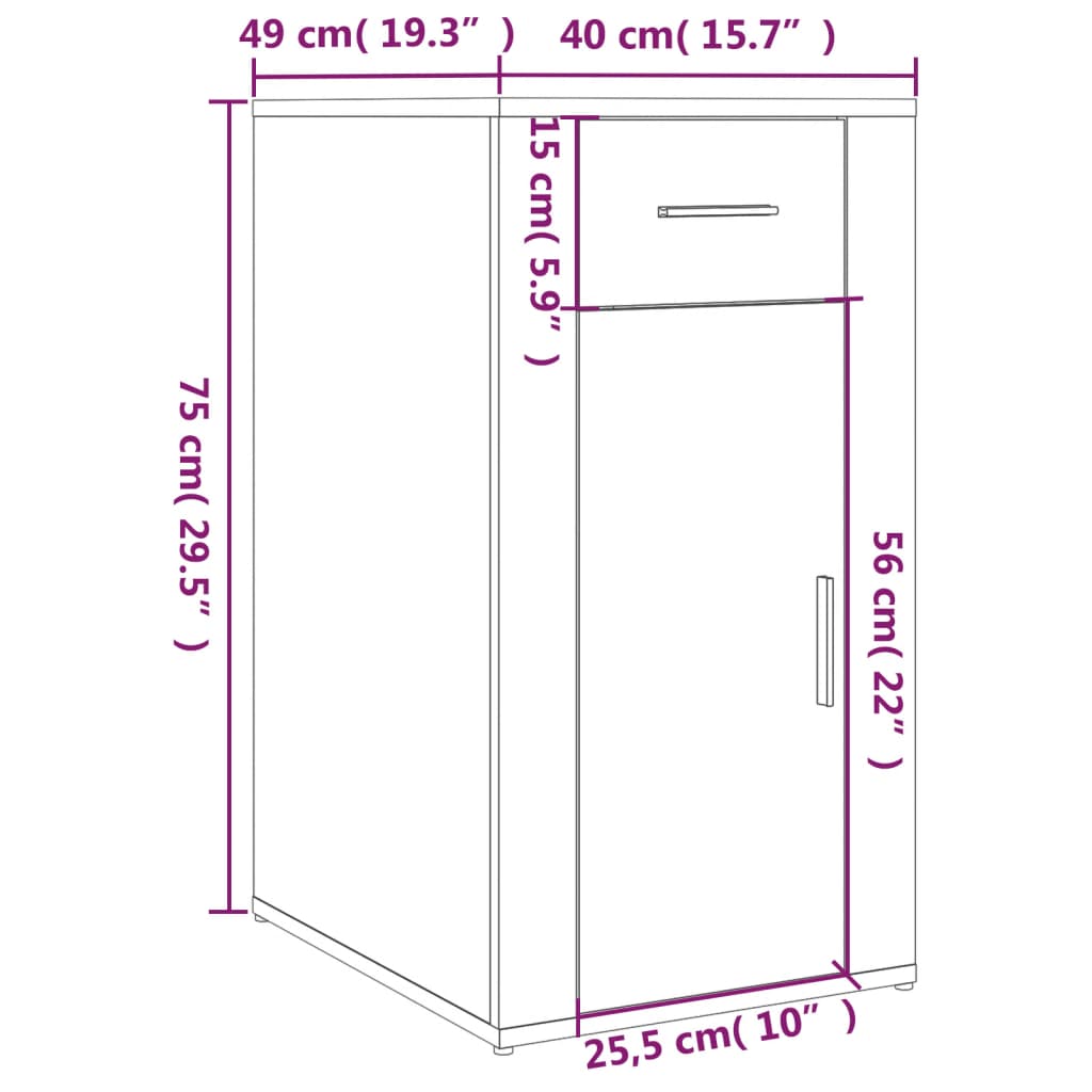 vidaXL skrivebordsskab 40x49x75 cm konstrueret træ sort