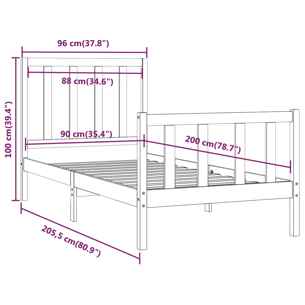 vidaXL sengeramme 90x200 cm massivt træ