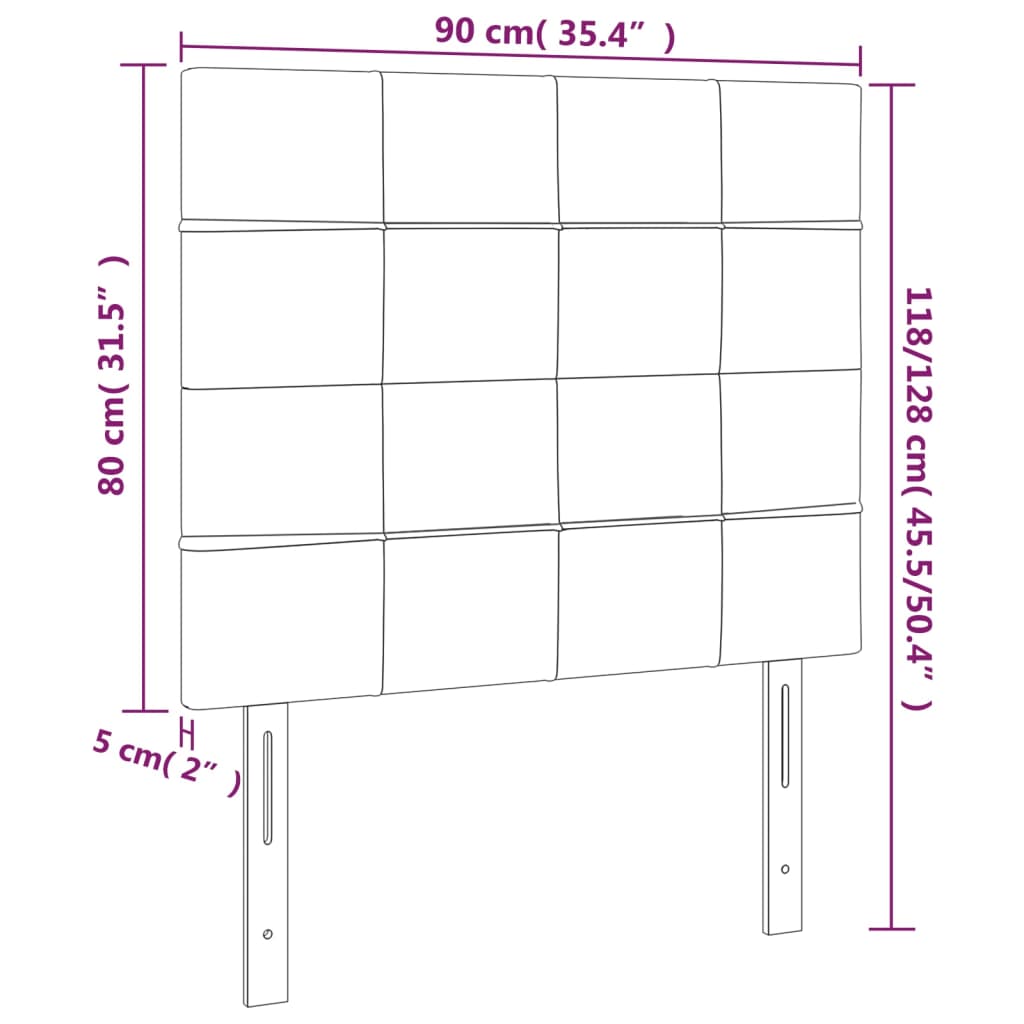 vidaXL sengegavl med LED-lys 90x5x118/128 cm fløjl lysegrå