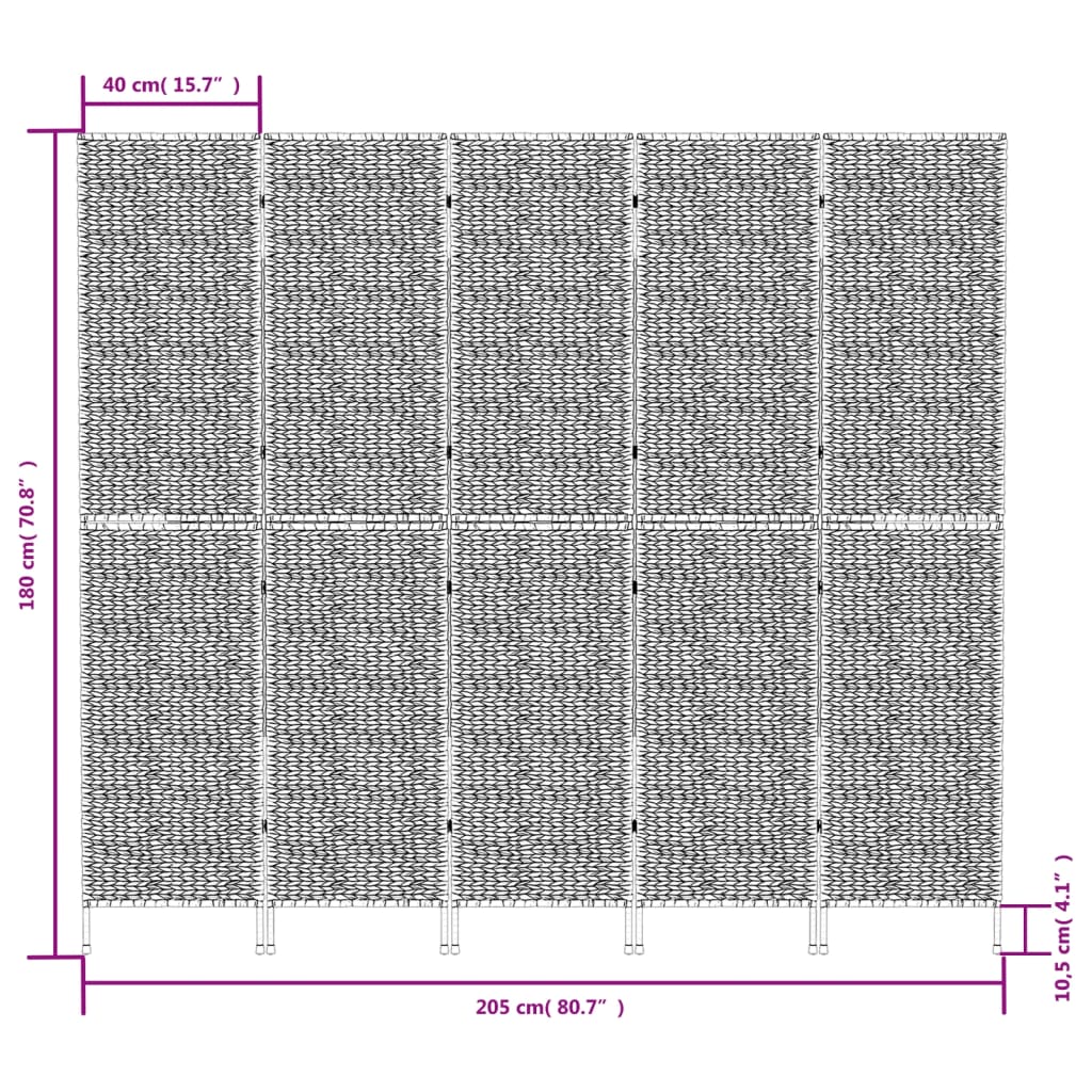 vidaXL rumdeler med 5 paneler 205x180 cm vandhyacint brun